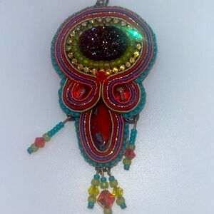 Handmade druzy quartz and soutache necklace beads and crystals